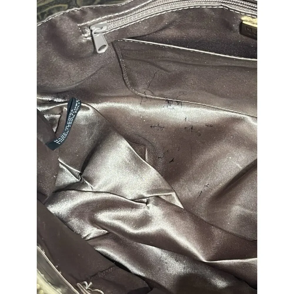 Maxx New York Floral Embossed Patent Leather Satchel Gold Zip Top Shoulder Bag